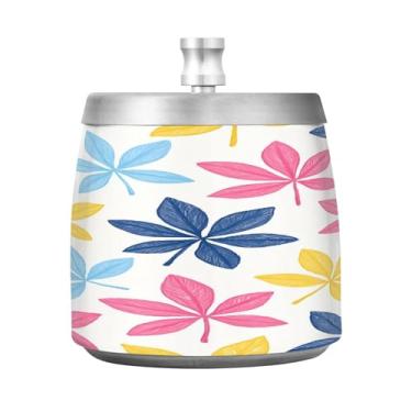 Imagem de Qilmy Cinzeiro de aço inoxidável de padrão simples com tampa - Cinzeiro de cigarro à prova de vento sem cheiro sem fumaça para casa, escritório, carro, pátio, varanda (uso interno e externo)