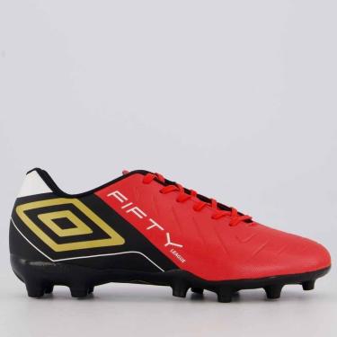 Imagem de Chuteira Umbro Fifty VI League Campo Vermelha e Preta-Masculino