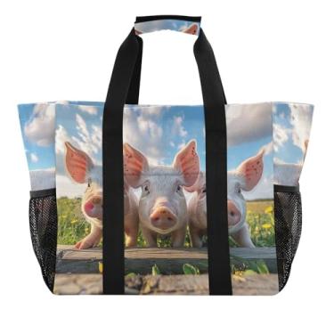 Imagem de ODAWA Bolsa masculina estética diária - Bolsa de praia divertida de lona leve e resistente à água, Porcos engraçados, One Size
