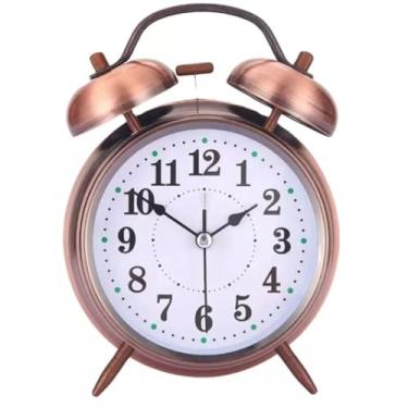 Imagem de Relógio Despertador de Cabeceira e Mesa Analógico Vintage Retro Clássico com LED - Design Antigo para Quarto, Escritório e Ambientes Decorativos (Ouro Envelhecido)