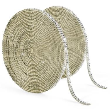 Imagem de Adesivos autoadesivos de rolo de fita de strass de 5 metros com glitter para interior de carro, exterior, decoração de artesanato de sapatos de casamento DIY (2 rolos com 14 m)