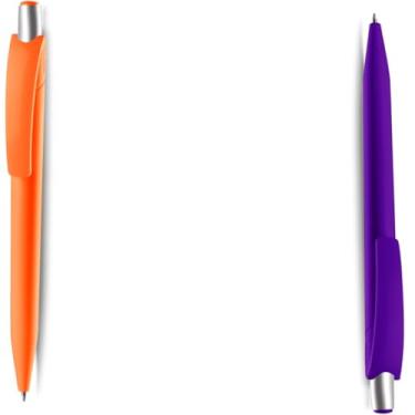Imagem de Kit com Canetas Esferográficas Retráteis, Escrita Azul, Material Plástico, Ponta Média 0.7mm, para Escritório e Uso Escolar (Laranja e Roxo)