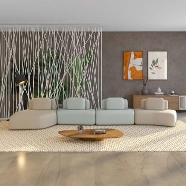 Imagem de Sofá Ilha Sala de Estar Dakota 4 Módulos 626cm Encostos Almofadas Soltas Veludo Bege/Cinza Claro G33 - Gran Belo