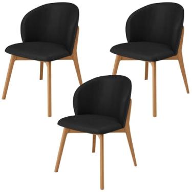 Imagem de Kit 03 Cadeiras de Jantar e Estar Living Estofada Mia L02 Couríssimo Preto - Lyam Decor