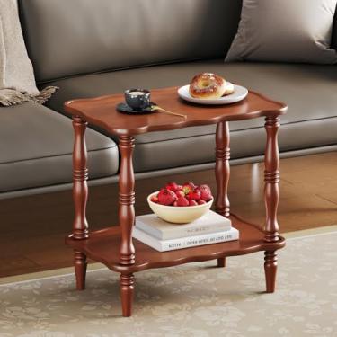 Imagem de Uniclinens Mesa lateral de madeira maciça – pequena mesa de cabeceira de madeira para sala de estar, quarto, marrom retrô