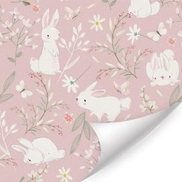 Imagem de HLNIUC Papel de parede de coelho floral rosa