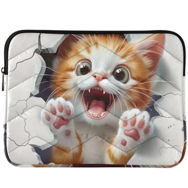 Imagem de Capa fofa fofa de gato através da parede para laptop para Macbook Pro capa para laptop 13 polegadas universal 13-14 polegadas capa de laptop inchada