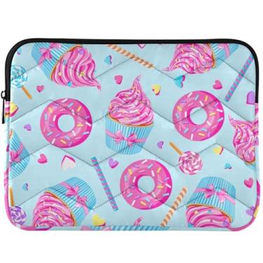 Imagem de Capa para laptop rosa Cupcakes Donuts acolchoada com waffle para MacBook Pro, capa de notebook fofa de 14 polegadas universal de 13 a 14 polegadas