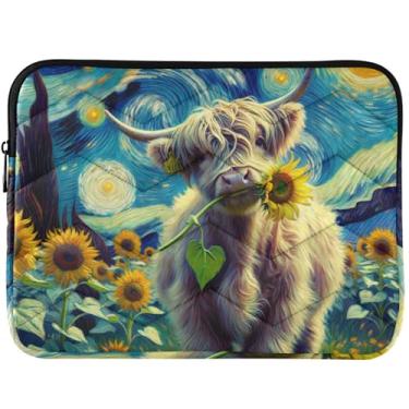 Imagem de Capa protetora para laptop personalizada Highland Cow Calf Girassóis capa universal para laptop de 13 a 14 polegadas, capas e capas para MacBook de 13 polegadas