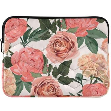 Imagem de Capa protetora para laptop com flores de peônia floral acolchoada com rosas e capa protetora para laptop colorida universal de 13 polegadas