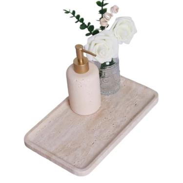 Imagem de CasaCouture Bandeja de mármore para balcão de banheiro, bandeja decorativa travertino de 30 cm x 18 cm para perfume, velas, bandeja de pratos de joias de pedra