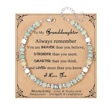 Imagem de Pulseira de contas para mulheres Amazonita Pedra da Lua, Presentes para Irmãs, Presentes para Mãe, Filha, Esposa, Amiga, Neta, One Size, Aço inoxidável, Sem Pedra Preciosa