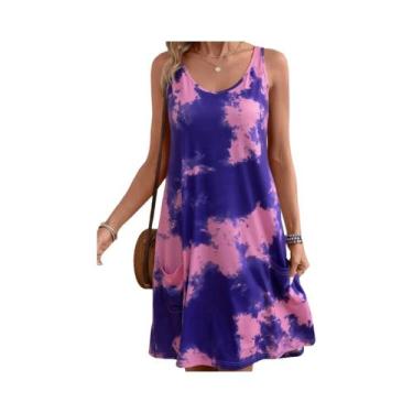 Imagem de Vestido sem mangas tingido com gravata vestido casual solto e emagrece