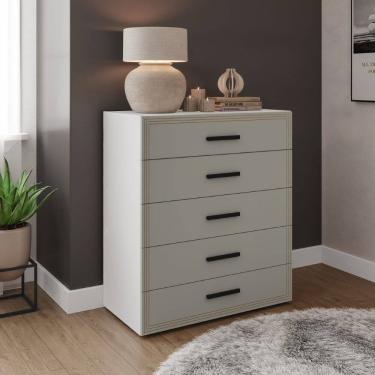 Imagem de Cômoda Valência 5 Gavetas Branco Verde Politorno Móveis