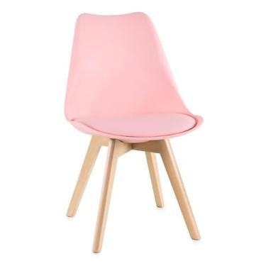Imagem de Cadeira de Sala e Jantar Estofada com Detalhes de Madeira - Estilo Moderno para Lar, Recepção e Ambientes Residenciais, Confortável e Elegante (Rosa)