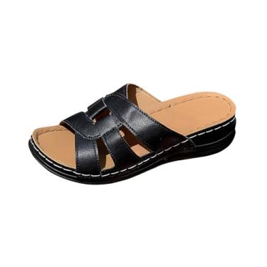 Imagem de Chinelo feminino casual plataforma salto plataforma verão leve sola macia sandálias de praia plus size moderno, Preto, 36