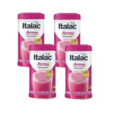Imagem de Pó Para Preparo De Bebida Sabor Morango 400g Com 4 Un- Italac