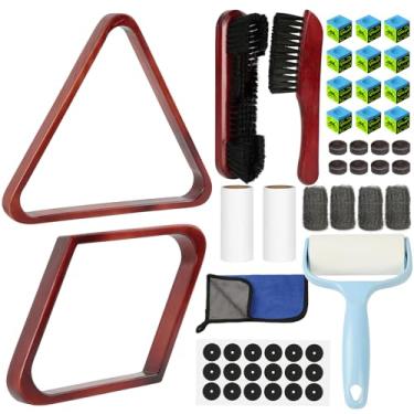 Imagem de AKLOT Conjunto de pincéis de mesa de bilhar para feltro, 10 kits de acessórios de limpeza de mesa de bilhar com rack de bilhar 8/9 bola triângulo diamante, escova de mesa de sinuca, giz, acessórios de