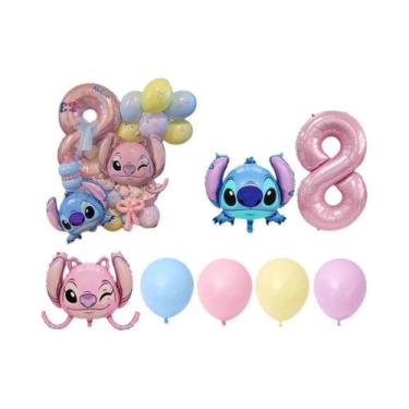 Imagem de Kit De Balões De Número Rosa 40pcs Cartoon Lilo & Stitch Decoração De 