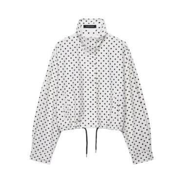 Imagem de Jaqueta Vintage Feminina Com Estampa De Poá, Manga Longa, Gola Alta, Z