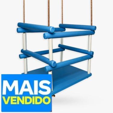Imagem de Balanço de madeira com corda Infantil Cadeirinha Cadeira AZUL - O mais