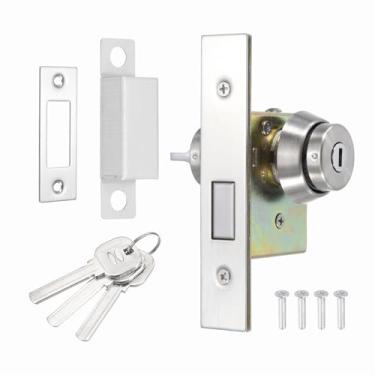 Imagem de PATIKIL Fechadura de porta de loja, fechadura comercial de fechadura de mortise, parafuso quadrado, conjunto de fechadura central emoldurada de vidro com trava interna e 3 chaves, prata