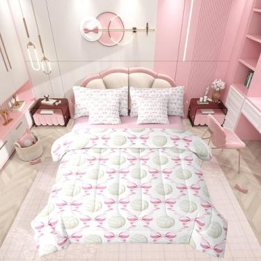 Imagem de Jogo de cama casal com estampa de gravata borboleta de vôlei, 7 peças, estampa de gravata borboleta, para crianças, meninas, laço, cama com edredom, lençóis e fronhas
