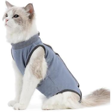 Imagem de Macacão de recuperação de cirurgia para gatos para pós-cirurgia, esterilização cirúrgica, ferimentos abdominais, pele, gola eletrônica, roupa alternativa (cinza-P)