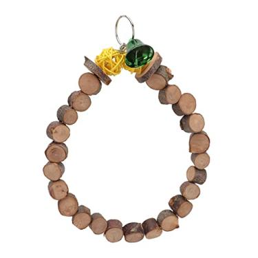Imagem de CUOFYUNL Poleiro de madeira para pendurar pássaros, brinquedo de balanço para gaiola de pássaros com sino para papagaios