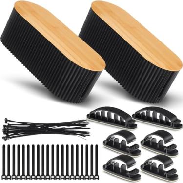 Imagem de Marsui 2 peças de caixa organizadora preta de gerenciamento de cabos para esconder fios, organizador de cabos de chão de mesa de escritório em casa, 29 x 12 x 10 cm, suporte para armazenamento de fios