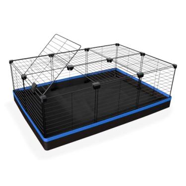 Imagem de Cercado Aramado para Porquinho da Índia, Coelho, Hamster e Tartaruga 60x90cm com Teto e Tapete Higiênico(AZUL,PRETO)