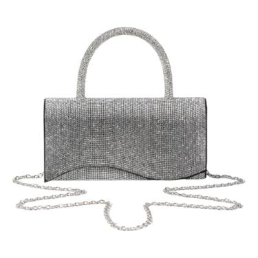 Imagem de NLAIOUSL Bolsa elegante para noite com alça de corrente de strass para mulheres, bolsa tiracolo moderna para festa de casamento