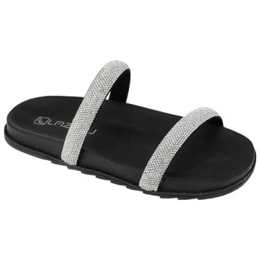 Imagem de Sandália Slide Feminina Strass Brilho Papete Rasteira (Preto, BR, Adulto, Numérico, 34)