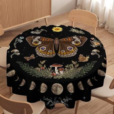 Imagem de Witchy Boho Goth Toalha de mesa redonda, misteriosa fase da lua, jardim, flor, planta, gótica, toalha de mesa para cozinha, jantar, festa, pátio, 91 x 91 cm