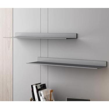 Imagem de 1 peça de prateleiras de parede flutuantes, prateleiras de liga de alumínio montadas na parede, estantes de armazenamento para quarto decoração de sala de estar planta de armazenamento (cor: preto