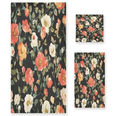 Imagem de xigua Conjunto de toalhas de banheiro rosas e flores absorvente macio 3 peças toalha de banho toalha de mão toalhas decorativas para banheiro, academia, hotel, praia, piscina