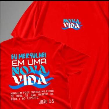 Imagem de Camiseta Nova Vida Batismo Cristã Masculina e Feminina Plus Size e Sli