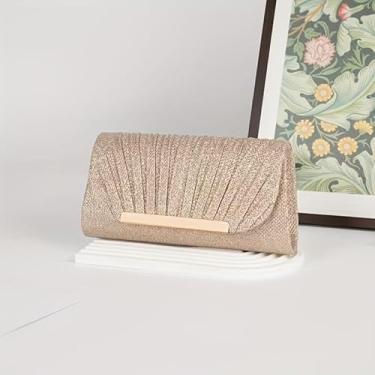 Imagem de Bolsa de mão elegante minimalista com borla, carteira de corrente, bolsa de maquiagem para telefone | Material sintético, fecho magnético, Dourado