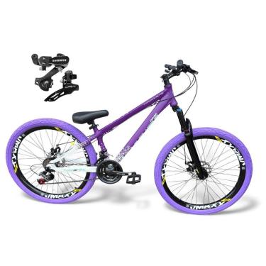 Imagem de Bicicleta Aro 26 Vikingx Tuff Câmbios Shimano 21v Freeride Freio A Disco Aro Vmaxx Pneu Flame Roxo-Branco X44