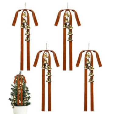 Imagem de Arcos vermelhos de árvore de Natal, laços rústicos de veludo grande com guirlanda de Natal com sinos - ornamentos festivos para decoração de porta de brinde, guirlanda, escada, lareira e parede