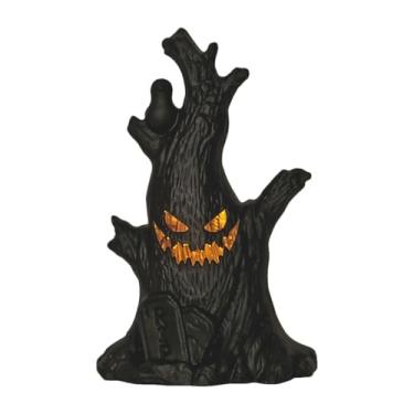 Imagem de Velas pretas sem chamas – luzes LED sem chamas para velas de Halloween, rosto de fantasma, toco de árvore realista, operado por bateria para cozinha, Natal, gótico, estante de livros de casamento