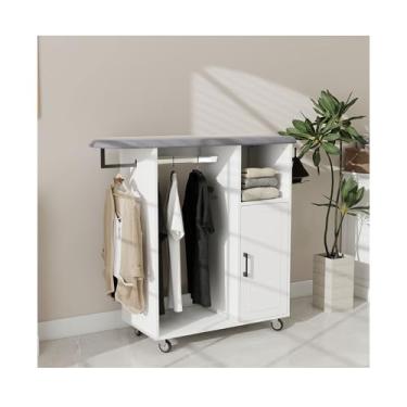 Imagem de Tábua de passar a ferro com armazenamento - Armário de passar roupa multiuso sobre rodas, estação de passar roupa compacta para lavanderia, quarto ou vestiário