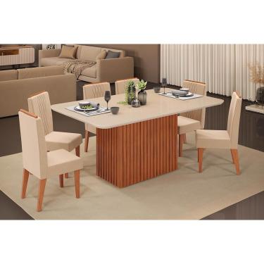 Imagem de Conjunto: Mesa Sala Jantar Canes c/ Tampo Madeirado c/ Vidro Curvo 170x90cm e 6 Cadeira...