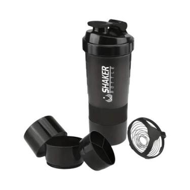 Imagem de Garrafa De Proteína Com 2 Compartimentos E Recipiente Para Suplementos