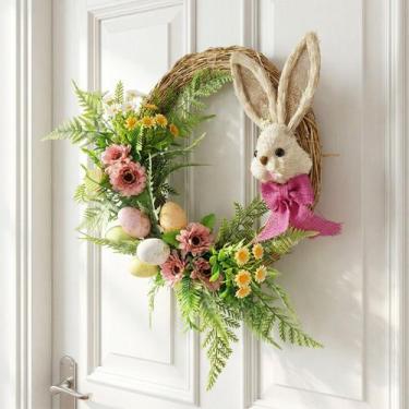 Imagem de Guirlanda De Páscoa Decoração Coelho Rosa Arranjo Ovos 30cm - Gici Imp