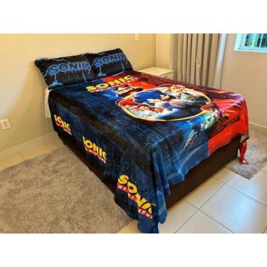 Imagem de Manta Casal Com Fronha E Almofada Sonic, Cobertor Fleece 4pç - Fantasi