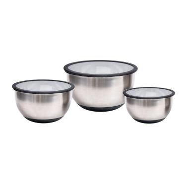 Imagem de 3 Bowls-tigelas Em Inox Com Tampas 1,5-3-5 Litros Kenya