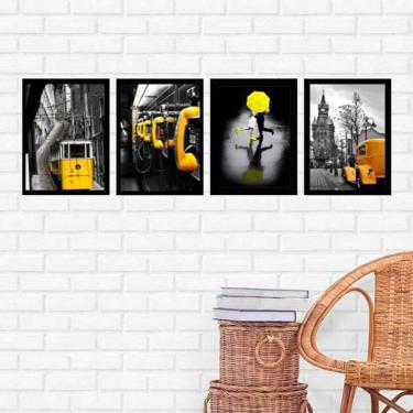 Imagem de Kit 4 Quadros Decorativos Fotografias Amarelas 34x23cm