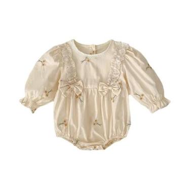 Imagem de Macacão Branco De Algodão Para Bebê Menina Com Manga Longa, Roupas Inf