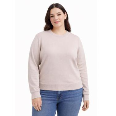Imagem de Blusa Feminina Tricot Básica Gola Redonda Plus Size City Lady, Areia, 